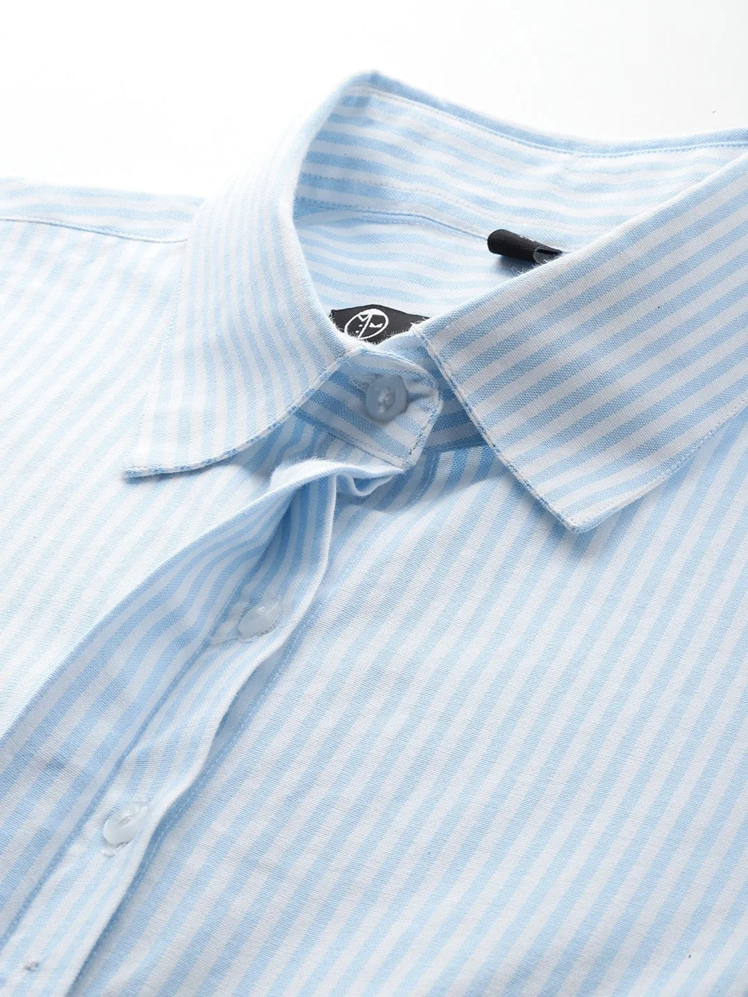 Women White & Blue Stripes Pure Cotton Boyfriend Fit Formal Shirt