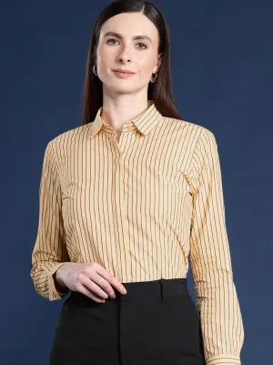 Women Yellow Stripes Pure Cotton Formal Shirt