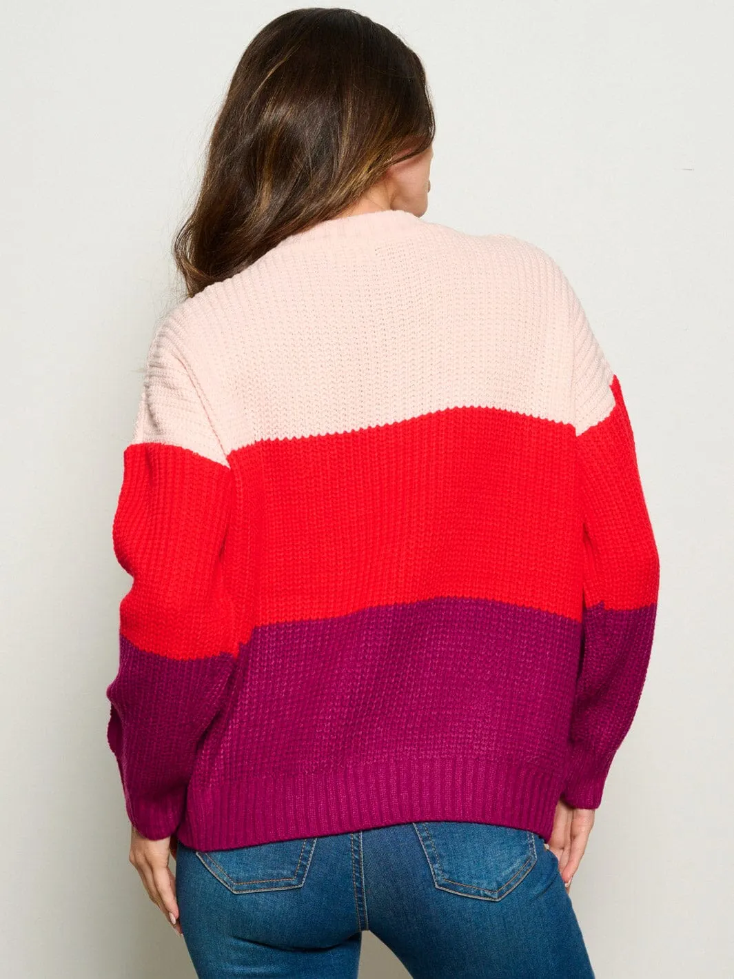 WOMEN'S LONG SLEEVE COLORBLOCK PULLOVER SWEATER