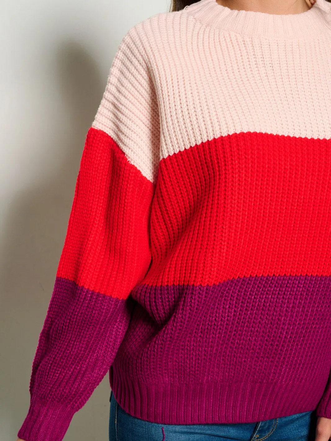 WOMEN'S LONG SLEEVE COLORBLOCK PULLOVER SWEATER