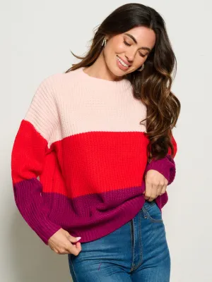 WOMEN'S LONG SLEEVE COLORBLOCK PULLOVER SWEATER