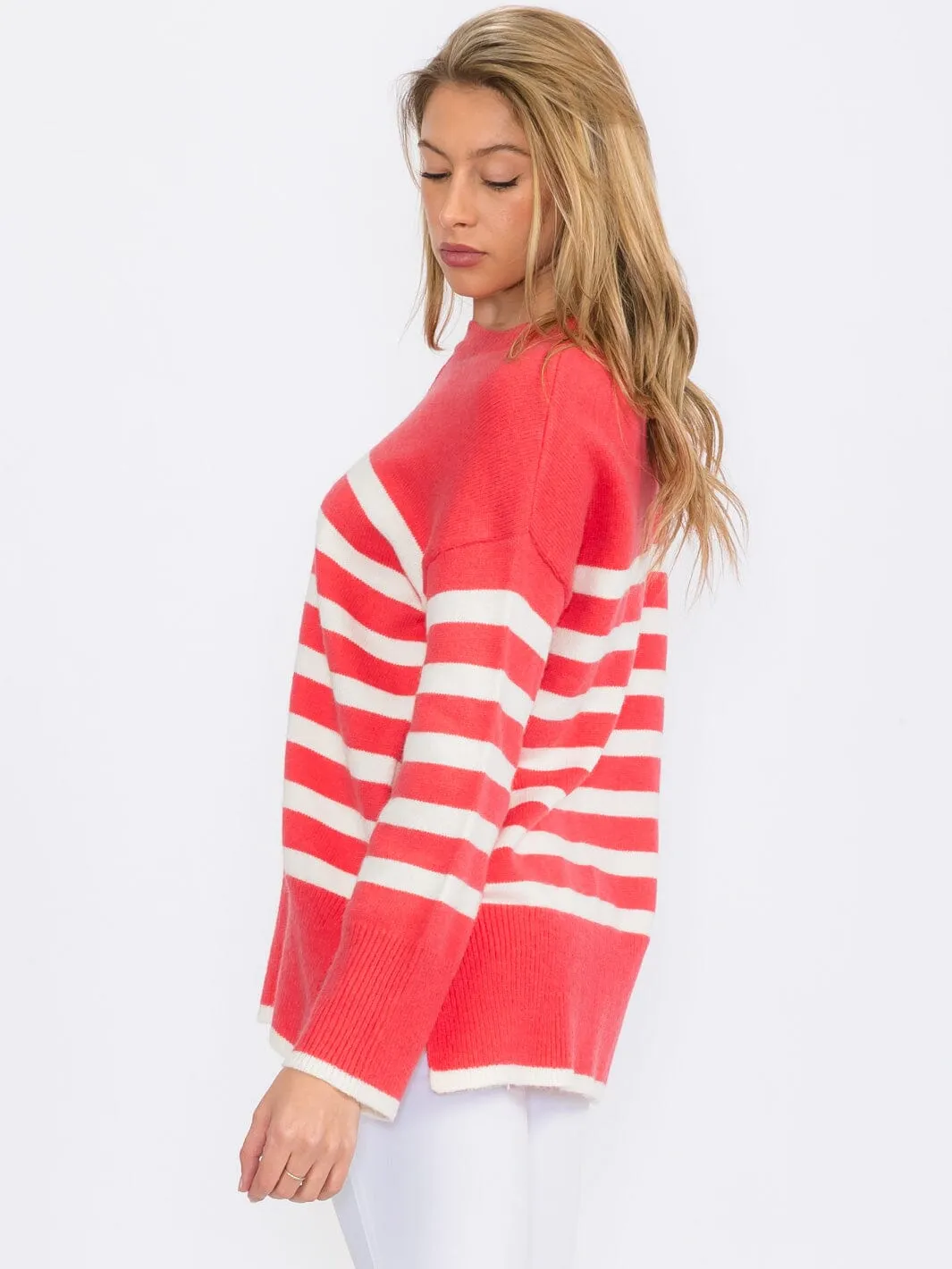 WOMEN'S LONG SLEEVE COLORBLOCK STRIPES PULLOVER SWEATER