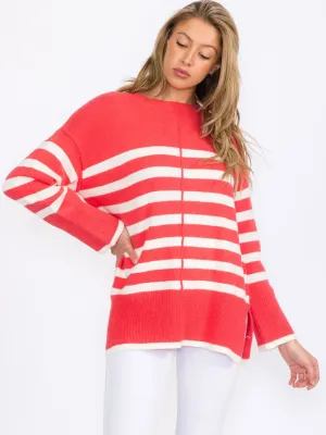 WOMEN'S LONG SLEEVE COLORBLOCK STRIPES PULLOVER SWEATER