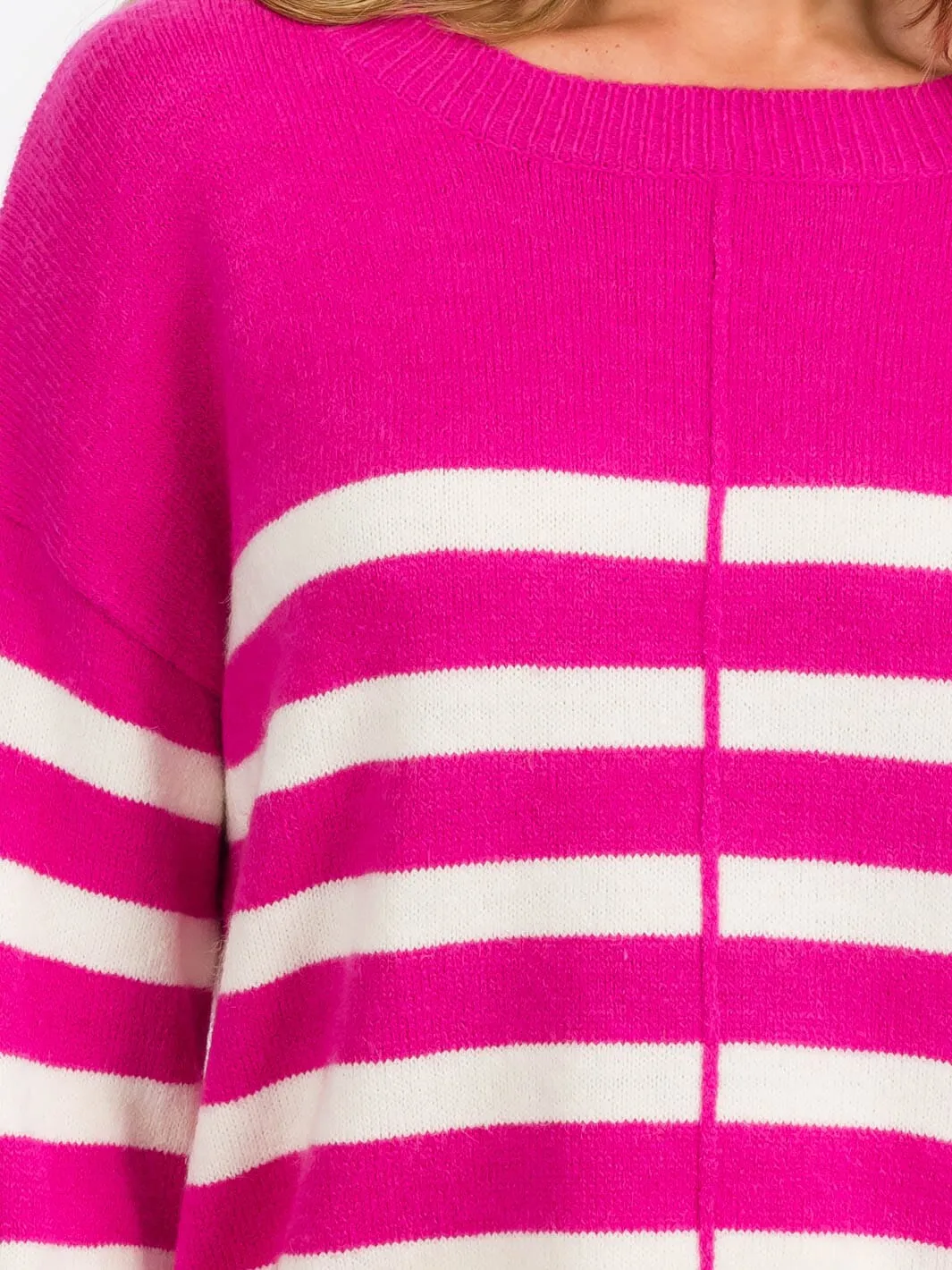 WOMEN'S LONG SLEEVE COLORBLOCK STRIPES PULLOVER SWEATER