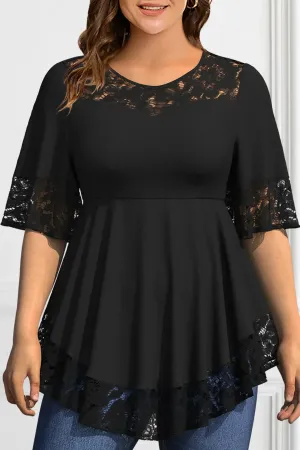 Women's Plus Size Lace Stitching Tee