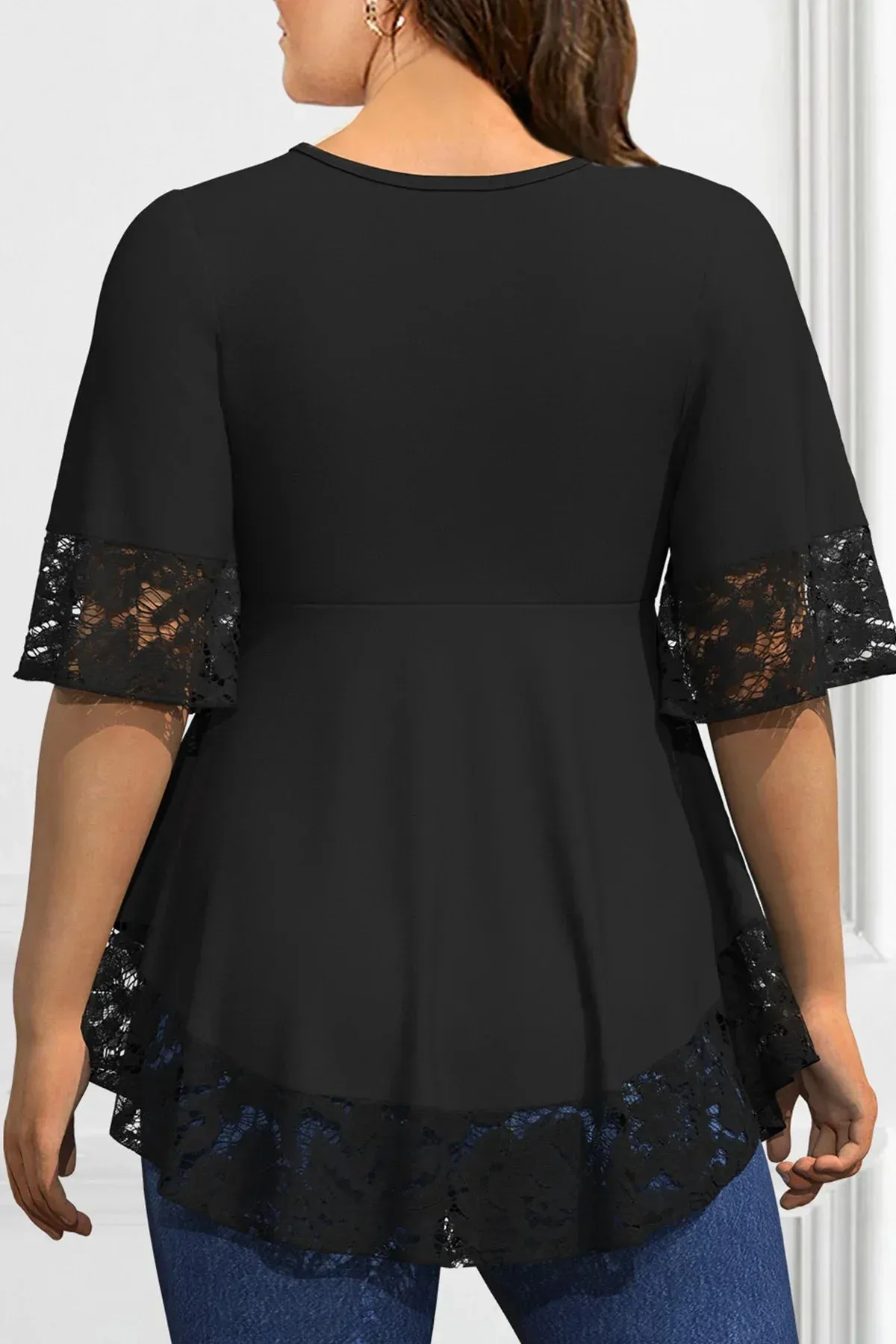 Women's Plus Size Lace Stitching Tee