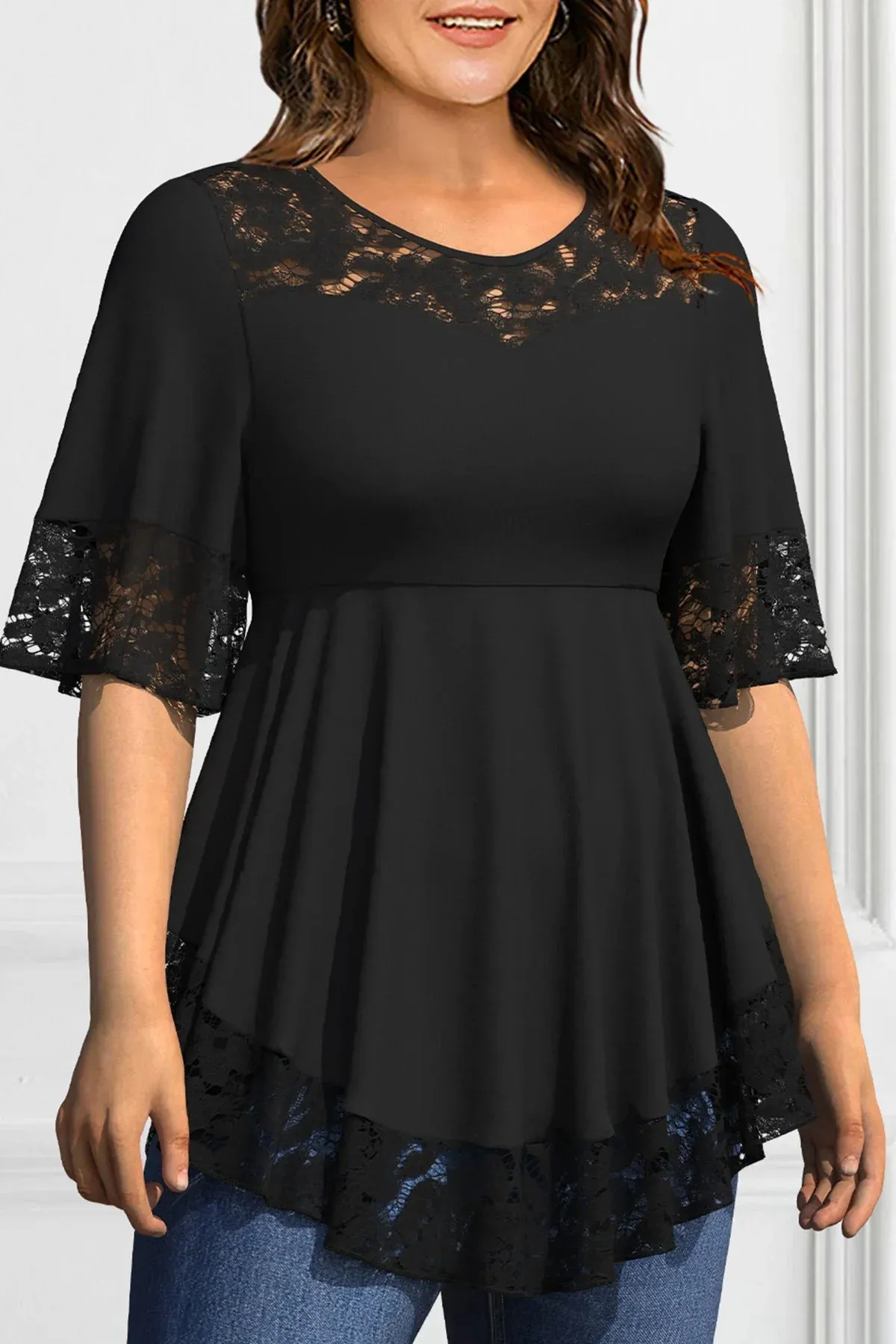 Women's Plus Size Lace Stitching Tee