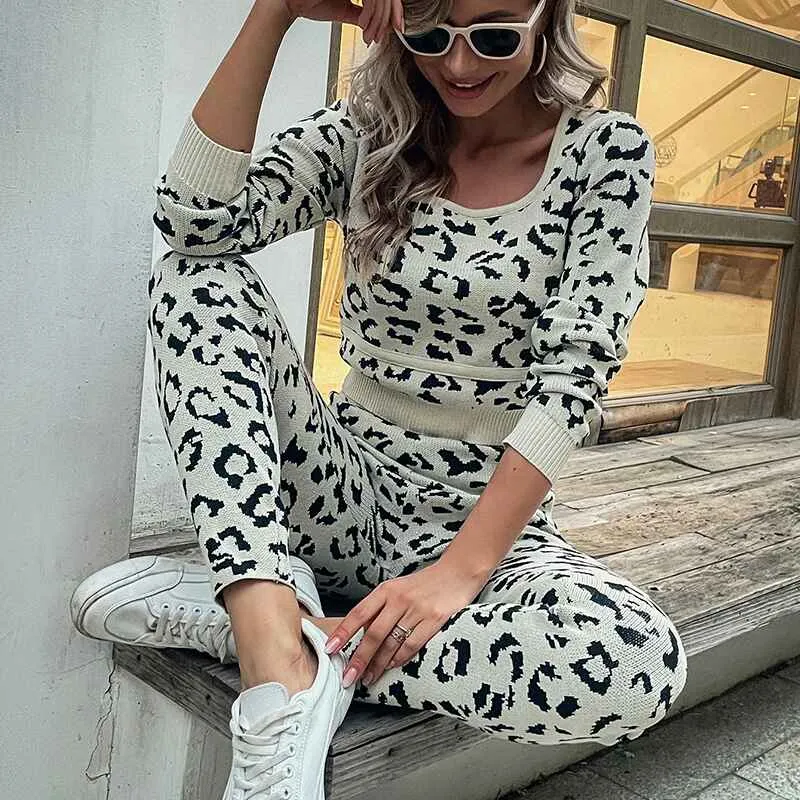 Women's Two Piece Outfits Sweater Sets Long Sleeve Pullover and Drawstring Pants Lounge Sets K304