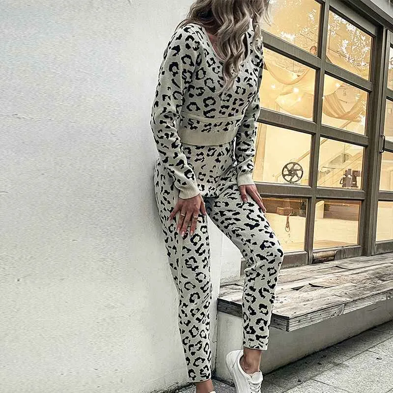 Women's Two Piece Outfits Sweater Sets Long Sleeve Pullover and Drawstring Pants Lounge Sets K304