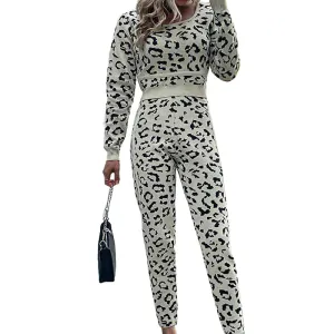 Women's Two Piece Outfits Sweater Sets Long Sleeve Pullover and Drawstring Pants Lounge Sets K304