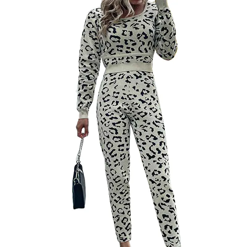 Women's Two Piece Outfits Sweater Sets Long Sleeve Pullover and Drawstring Pants Lounge Sets K304