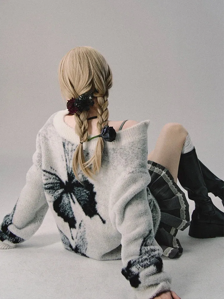 Y2K Butterfly Fluffy Cardigan
