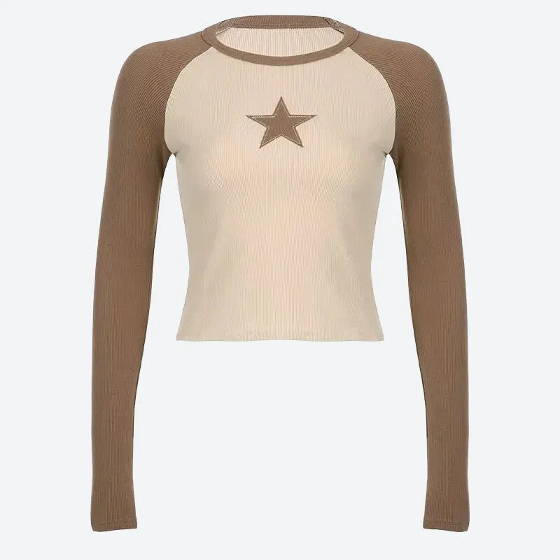 Y2K Star Patch Ribbed Top